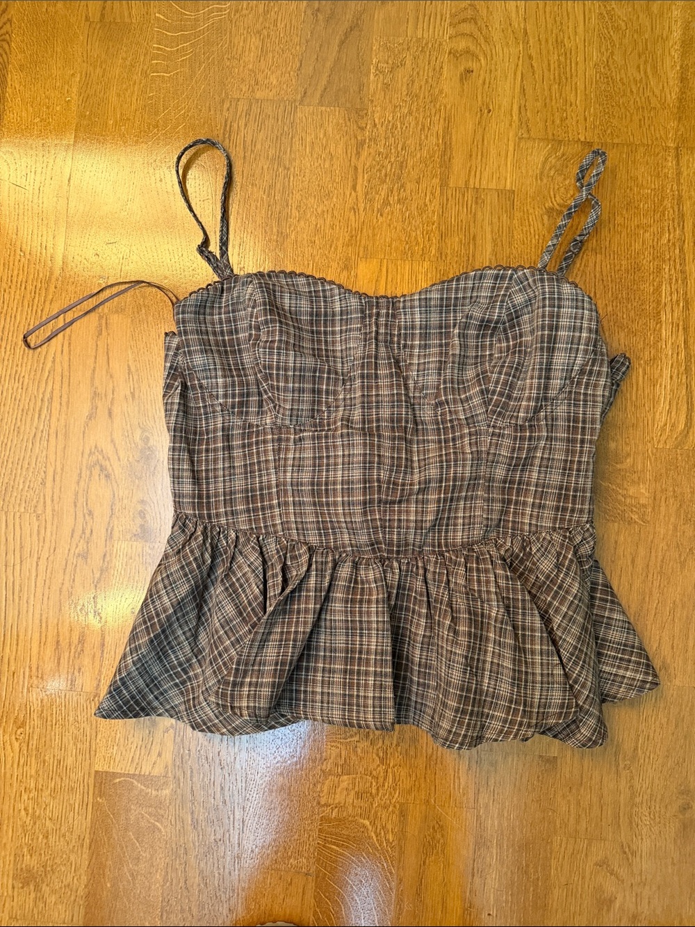 Vici Brown Plaid Peplum Cami